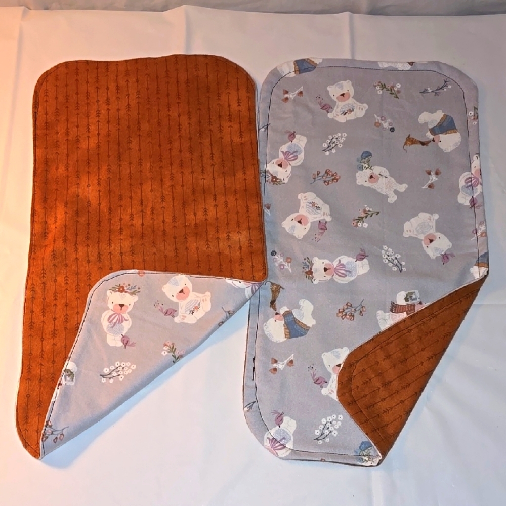 Two Reversible Print Double Layer Flannel Burp Cloths